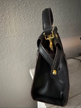 Source Unknown Dark Brown Pebbled Leather Top-Handle Satchel with Gold Hardware